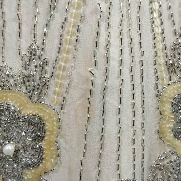 Vintage Lillie Rubin Silk Off White Beaded Dress Sz S Flapper Roaring 20s Retro - Picture 2 of 16